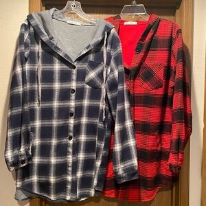 Set of two - Grace Karin plaid shackets with pockets size XL
